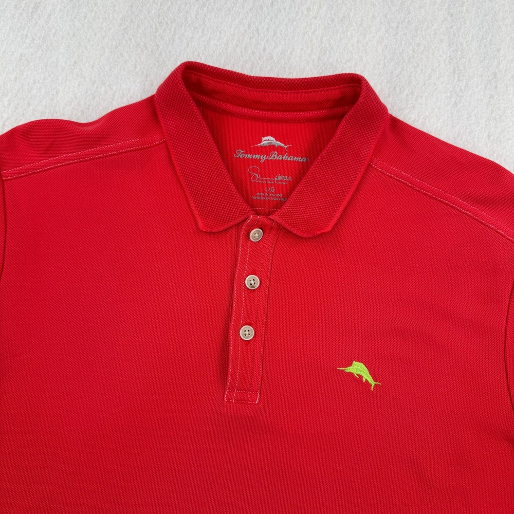 Tommy Bahama Mens L Supima Cotton Blend Short Sleeve Polo Red Coastal Summer